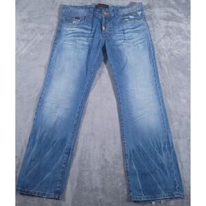 Rivet De Cru Jeans Mens 38 Blue Distressed Straight‎ Leg Embroidered Y2K Denim